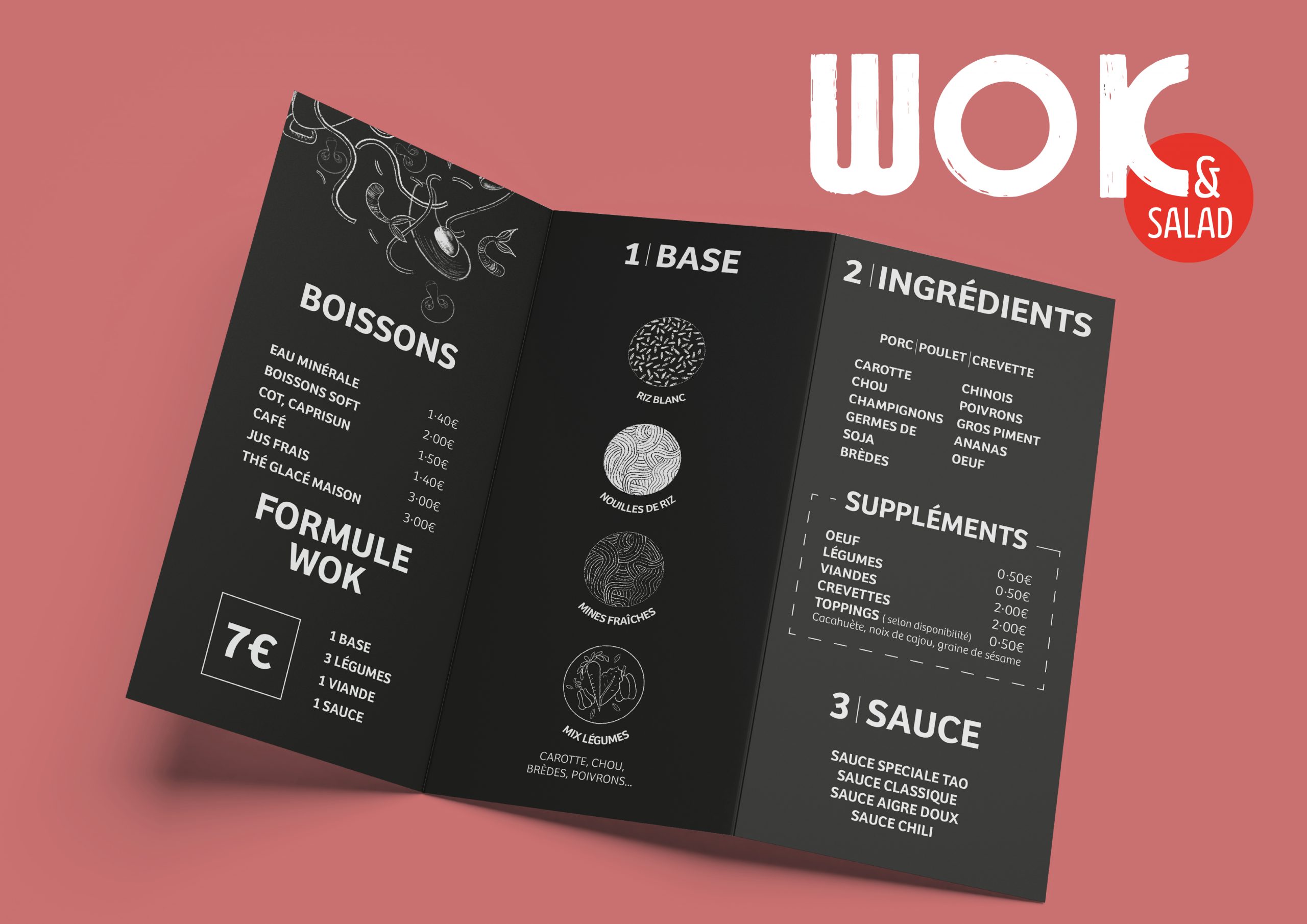 Création d'une identité visuelle pour le restaurent de cuisine fusion asiatique Wok and Salad